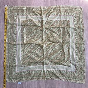 Delicate Floral Square Scarf in Soft Green and Pink Japan Silk blend